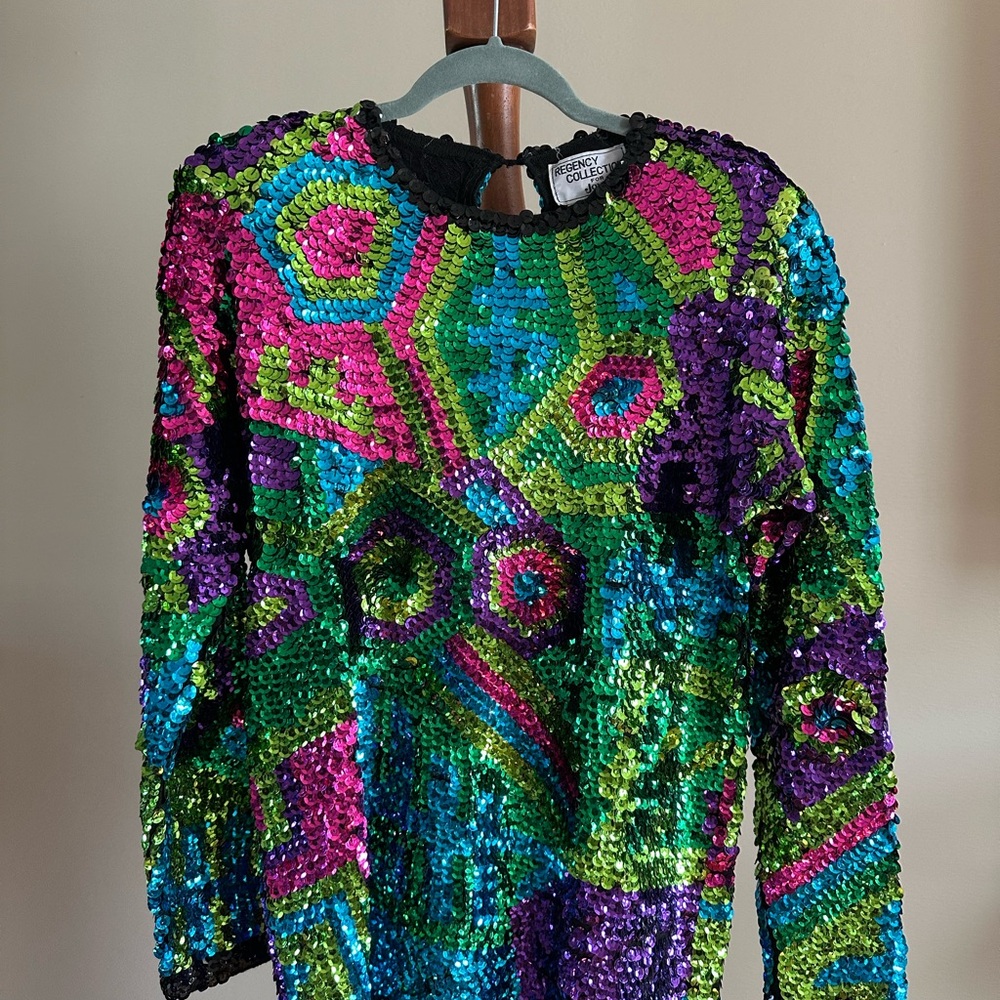 Vintage Regency Collection for Joyce Colorful Sequin Long Sleeve Top, Size Small